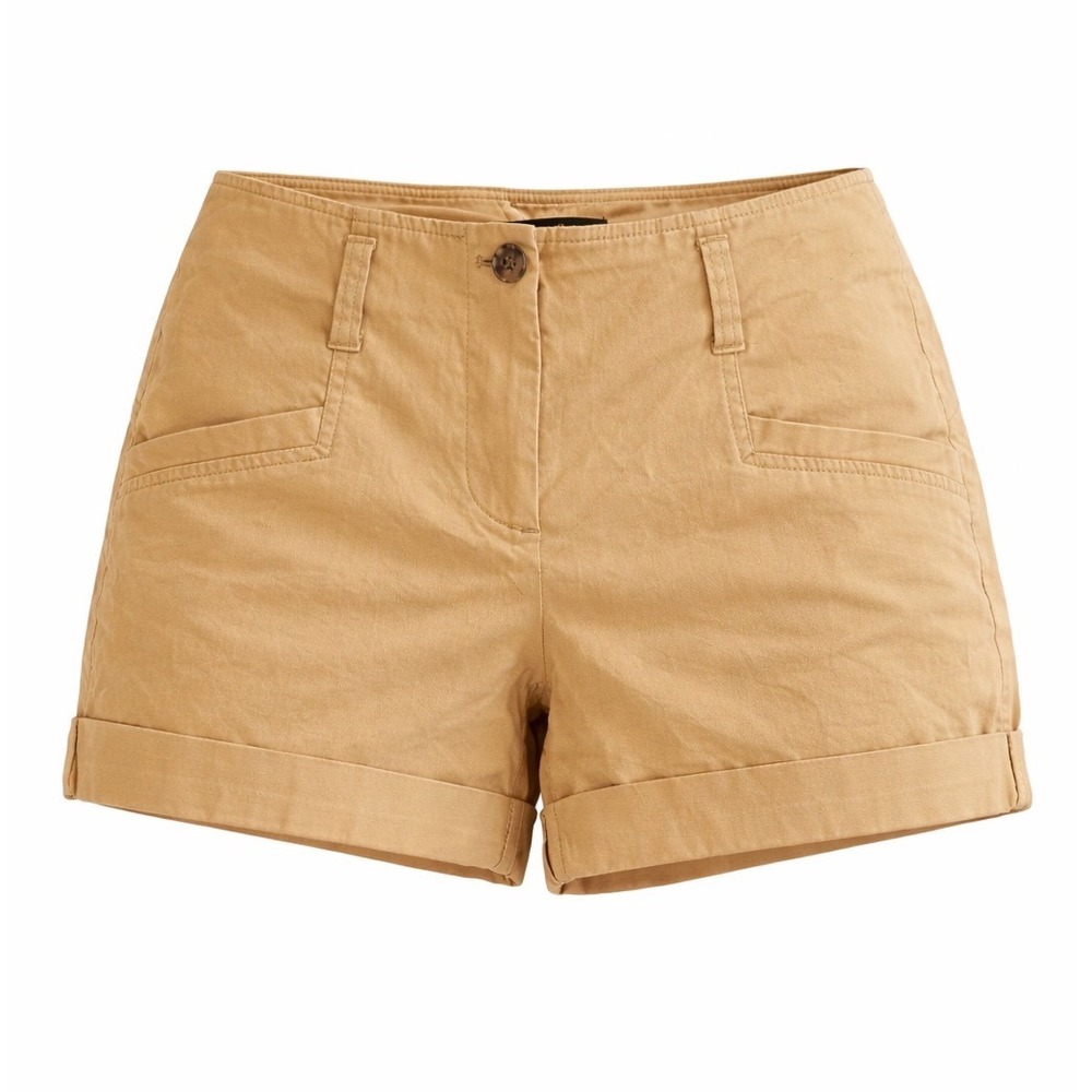 Theory Khaki Cotton Spandex Cuffed Shorts Tan Size 8 Minimalist Designer